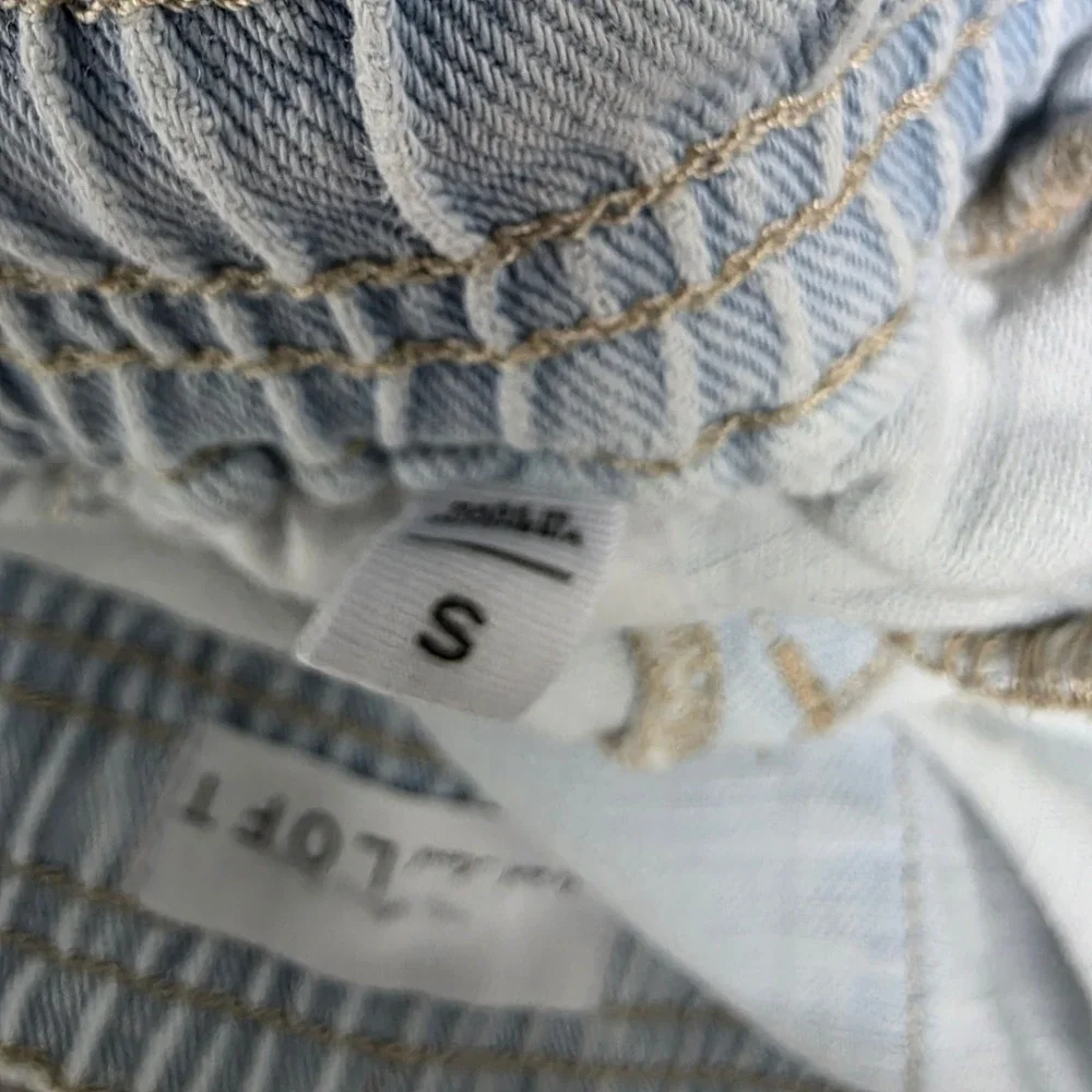 Loft Light‎ Wash Linen Blend Smocked Waist Drawstring Tassel Denim Shorts Small